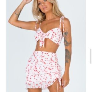 Princess Polly White and Red Floral Tie-Front Mini Skirt Set